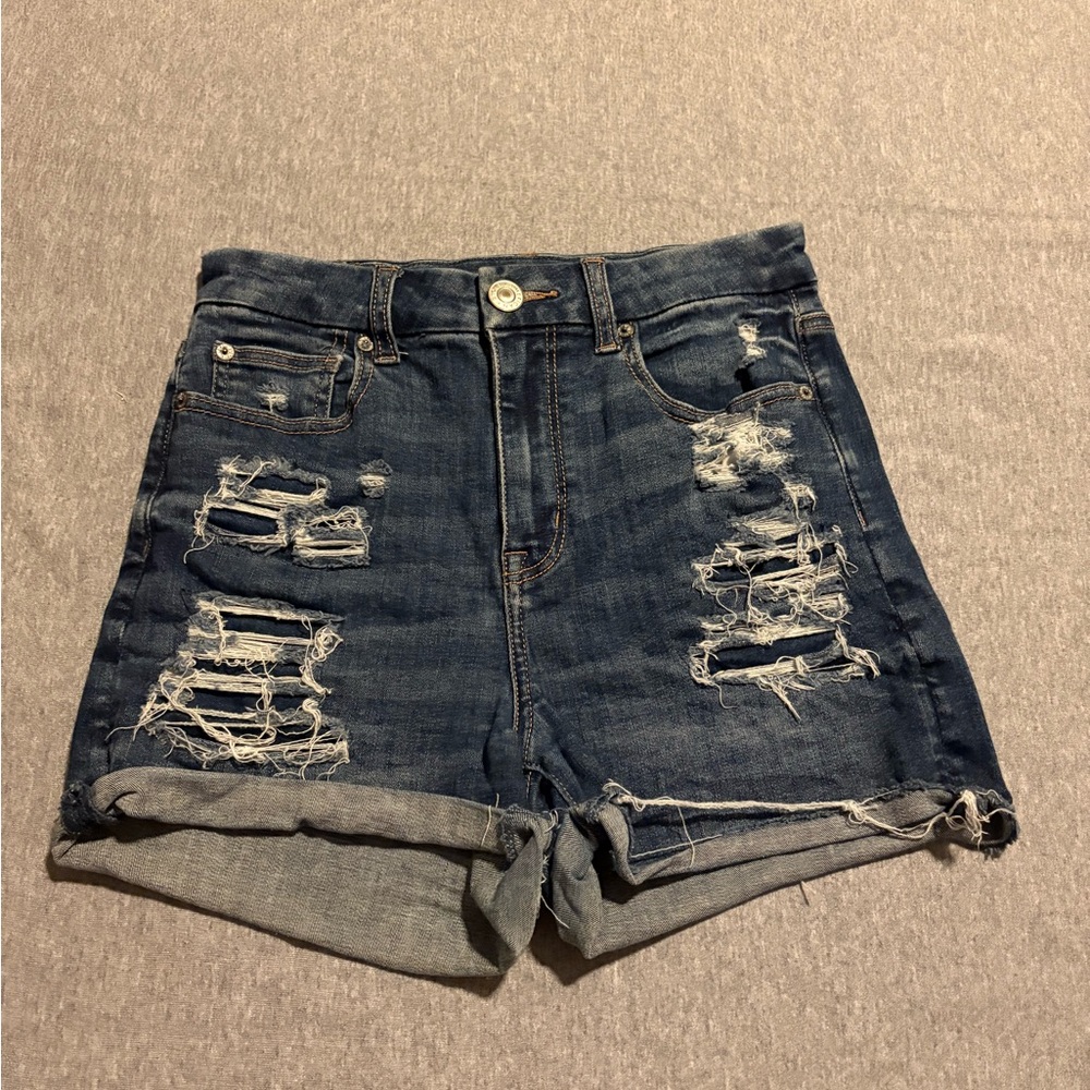 American Eagle Outfitters Ripped Dark Blue Jean Shorts